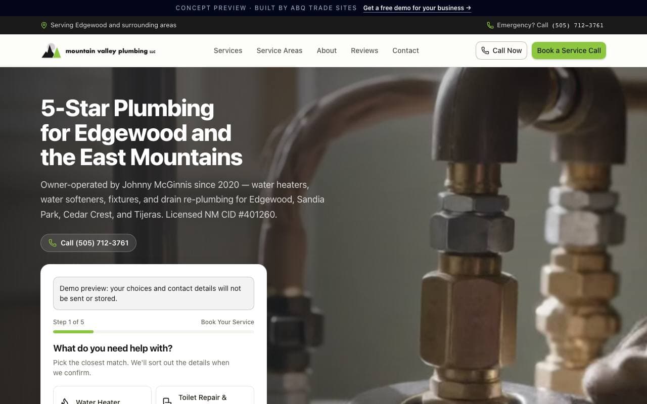 Mountain Valley Plumbing website